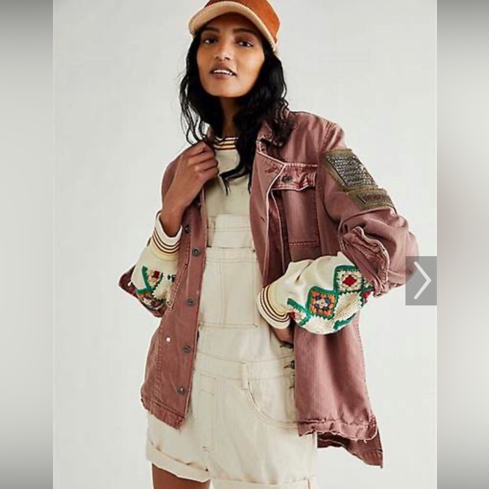 Free People Embellished Military Shirt Jacket NWOT